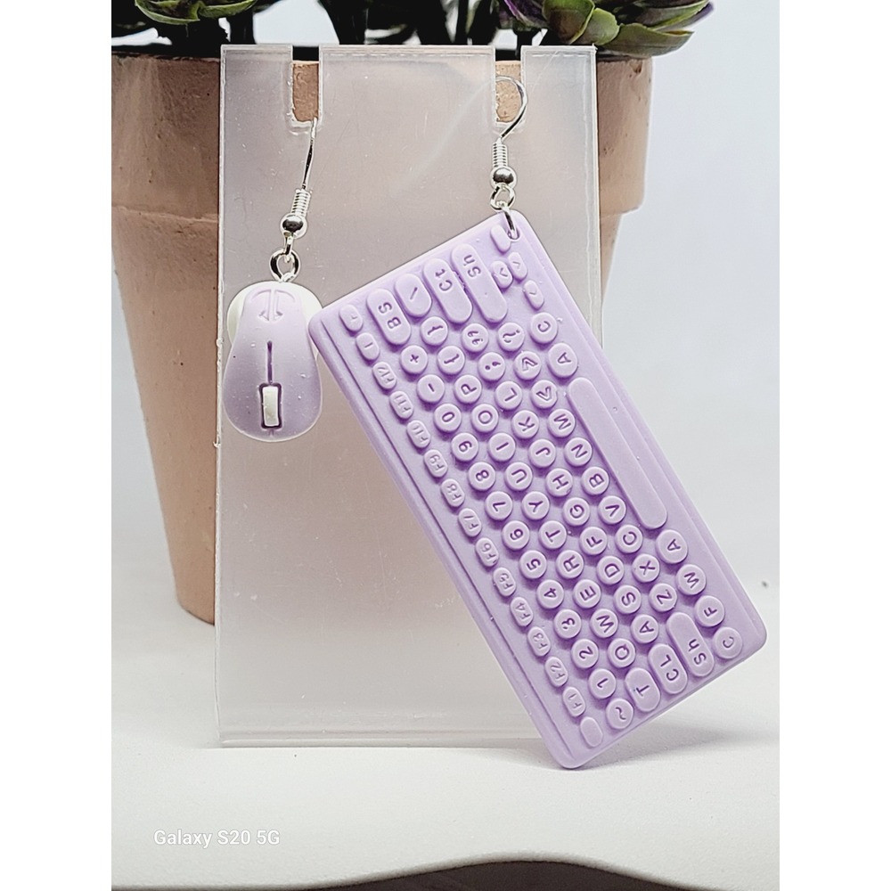 Lavender Computer Keyboard‎ and Mouse Mismatched Dangle Earrings Tech Gamer Gift